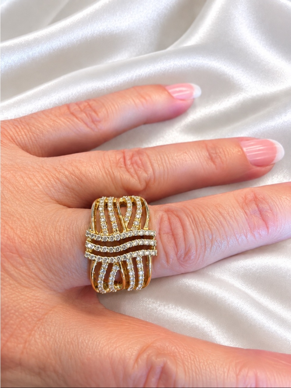 Gold Tone Rhinestone Statement Stretch Ring